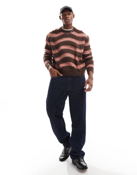Bershka soft knitted stripe sweater in brown