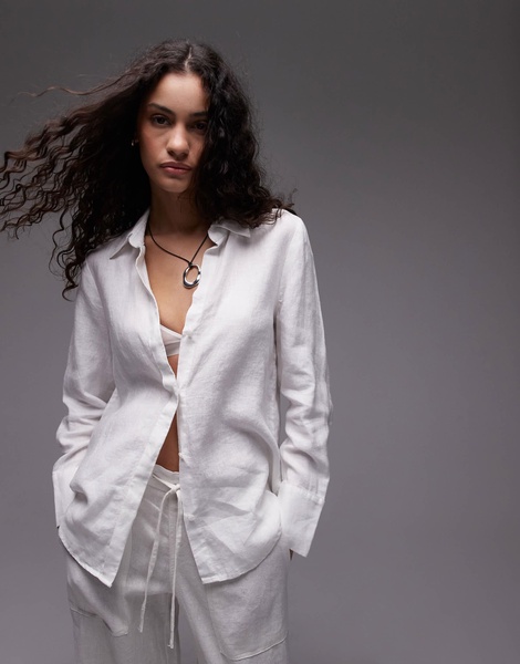 Mango classic linen shirt in white