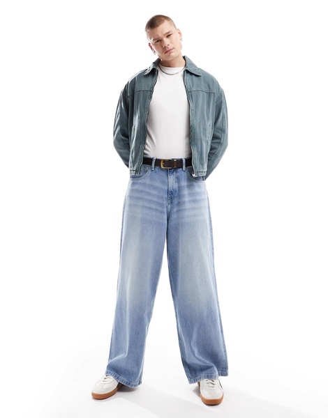 Bershka boxy fit denim washed jacket in gray