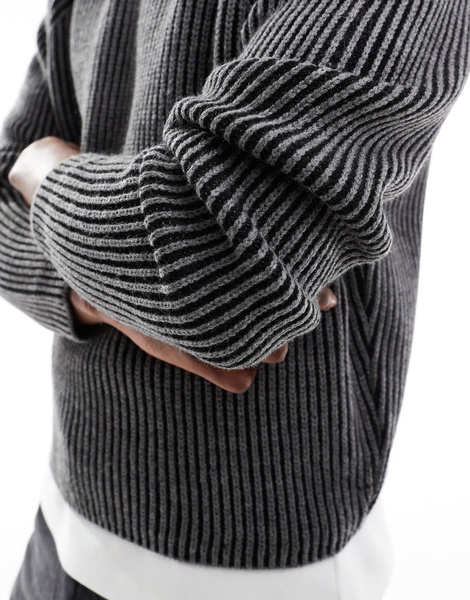 ASOS DESIGN knitted oversized cropped plated rib sweater in charcoal