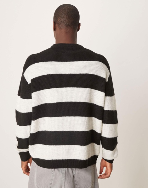ASOS DESIGN oversized knit sweater in black and ecru stripe