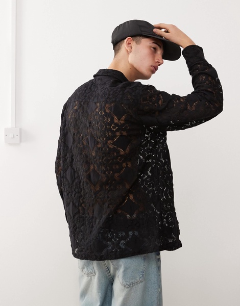 Reclaimed Vintage unisex long sleeve lace shirt in black