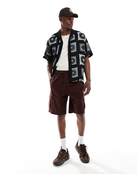 ADPT oversized camp collar shirt with bandana print in black