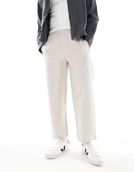 Bershka wide leg tailored pants in beige
