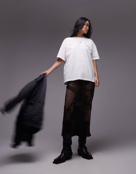 AllSaints Underground oversized T-shirt with back logo in white