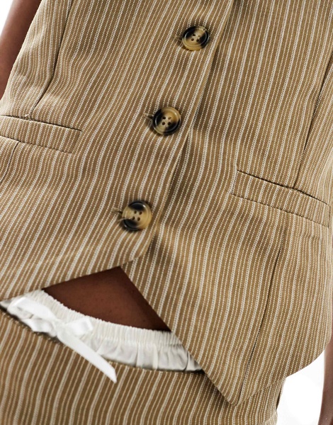Reclaimed Vintage vest in brown pinstripe
