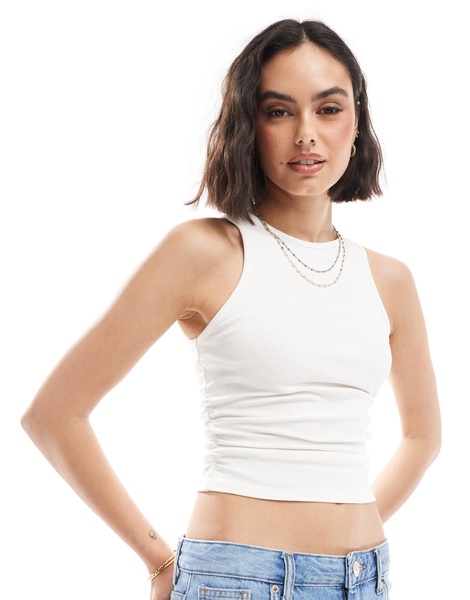 Bershka ruched sides tank top in white