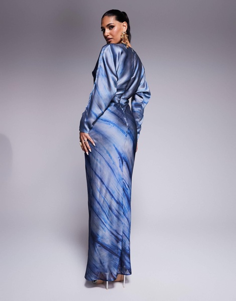 ASOS DESIGN long sleeve batwing maxi dress in abstract print