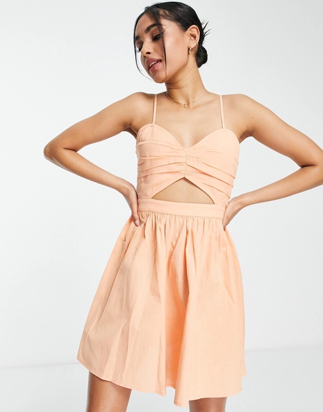 Miss Selfridge Petite poplin strappy cut out mini dress in peach