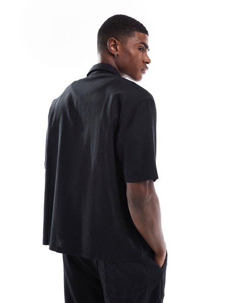 Bershka linen rich shirt in black - part of a set