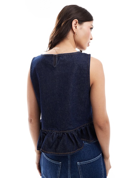 ASOS DESIGN denim frill hem top in indigo