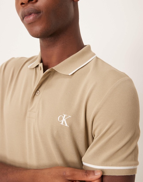 Calvin Klein Jeans tipped polo in beige