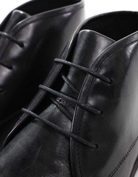 ASOS DESIGN lace up chukka boots in black leather