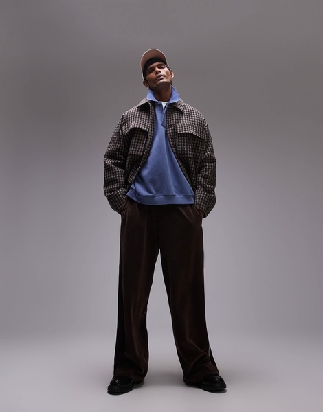 Topman oversized fit sweatshirt fabric polo shirt in washed blue