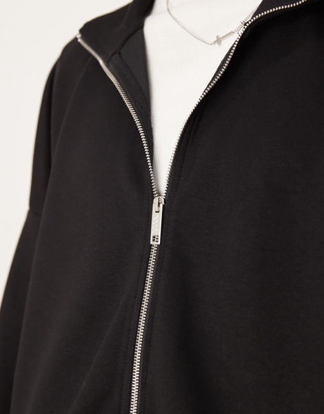 ASOS DESIGN extreme oversized cropped soft scuba track jacket in black