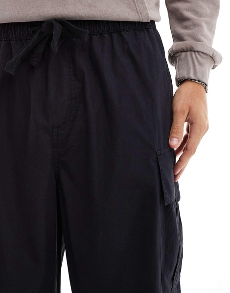 Another Influence wide leg parachute cargo pants in black