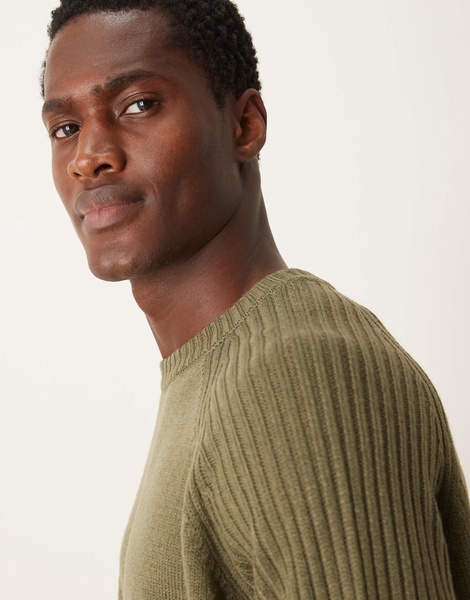 ASOS DESIGN oversized boxy fit knitted crew neck sweater with rib sleeves in khaki