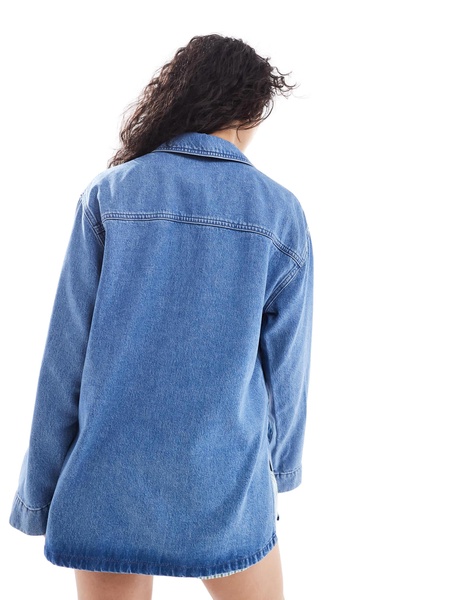 ASOS DESIGN denim rugby top in light wash blue