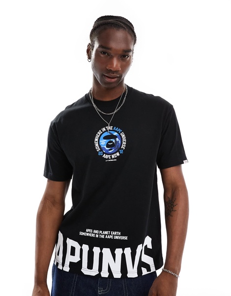 Aape By A Bathing Ape logo somewhere t-shirt with camo back print in black