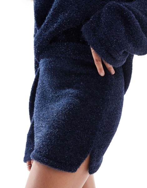 4th & Reckless metallic tinsel knit slit mini skirt in navy - part of a set