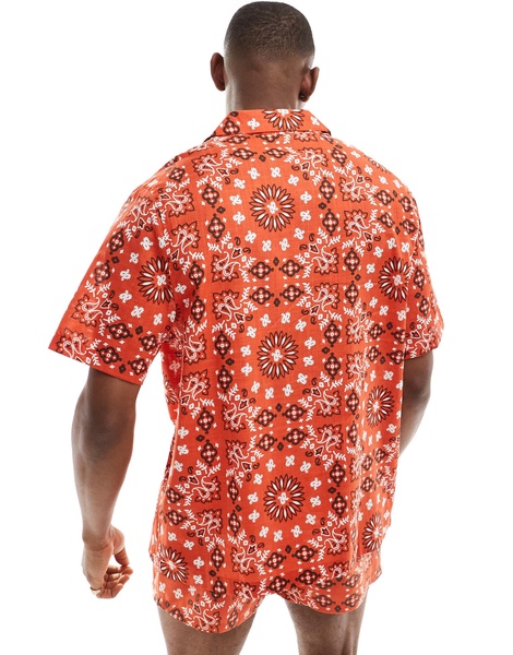 ASOS DESIGN relaxed camp collar shirt with bandana print in red - part of a set