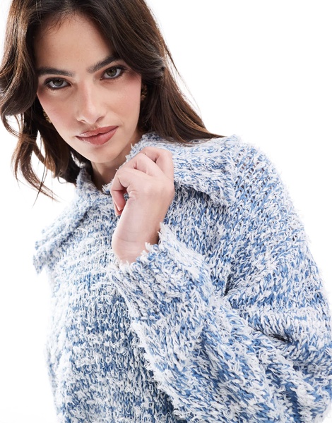 ASOS DESIGN knitted collar sweater with twist neppy yarn in blue