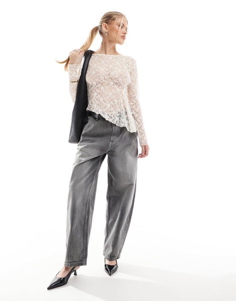 Bershka asymmetric lace top in ecru