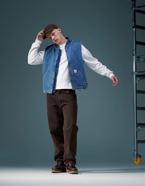 Levi's Workwear Sansome padded denim vest in mid wash blue