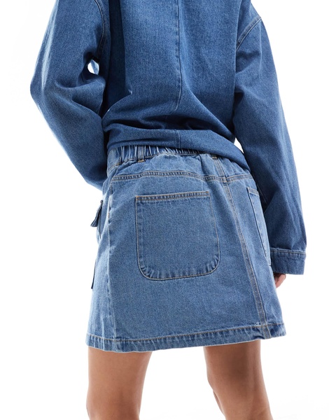 Pieces utility denim mini skirt in medium blue - part of a set