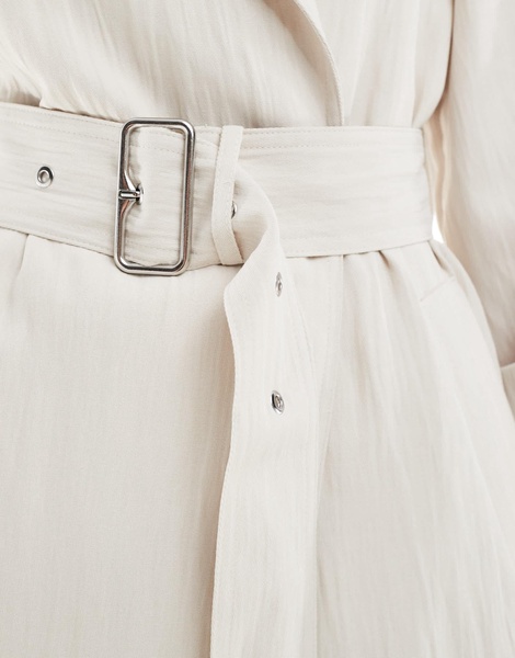 Stradivarius crinkle trench coat in ecru