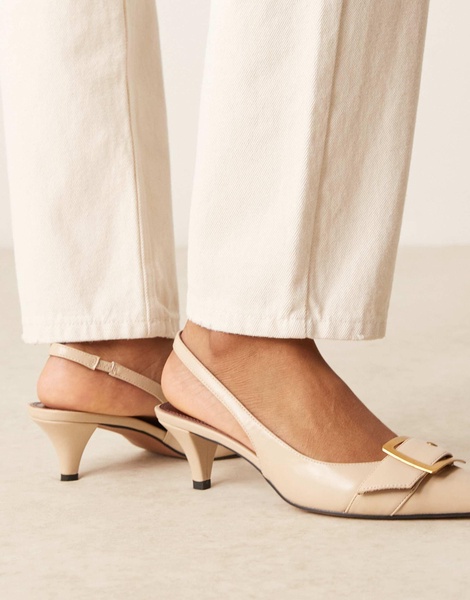 ASOS DESIGN Stellar buckle detail kitten heels in beige