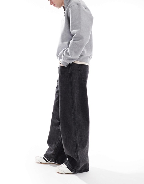 Another Influence wide leg denim jeans in washed black