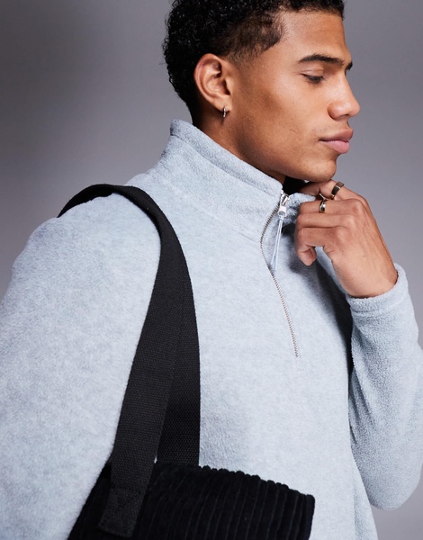 ASOS DESIGN quarter zip fleece sweatshirt in gray heather