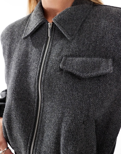 ASOS DESIGN tailored top collar bomber jacket with pocket detail in herringbone