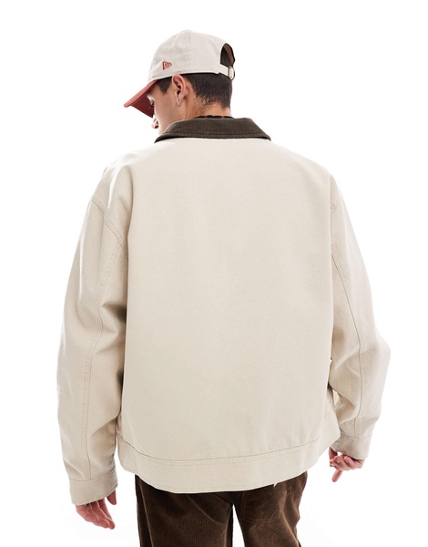 ASOS DESIGN oversized washed harrington jacket in stone
