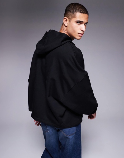 ASOS DESIGN premium heavyweight oversized zip through hoodie 400gsm with fixed hem in black