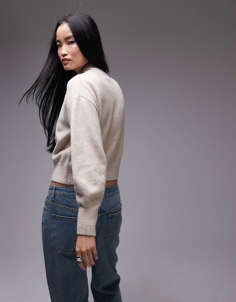 & Other Stories mock neck sweater in beige melange