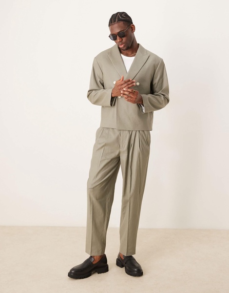 ASOS DESIGN linen mix boxy suit blazer in khaki