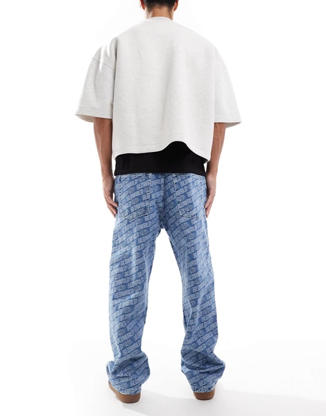 Bershka printed baggy jean in blue