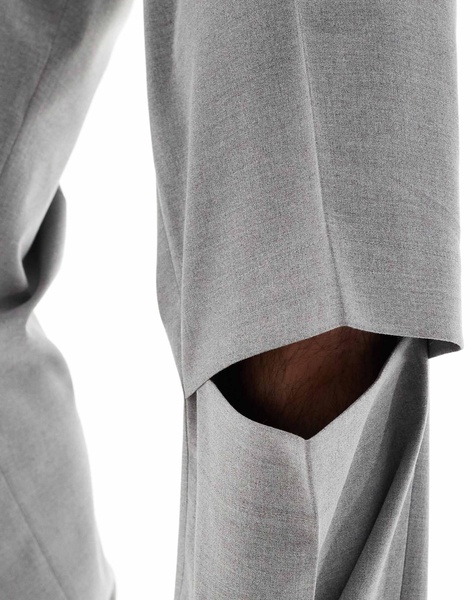 ASOS DESIGN smart wide leg pants with knee splits in light gray