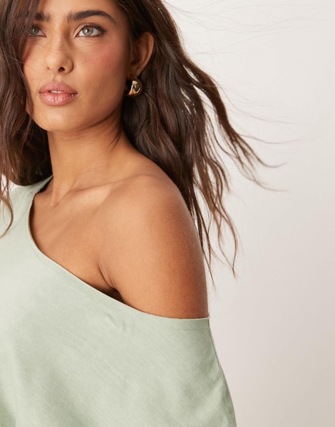 ASOS DESIGN slouchy off the shoulder oversized tee in washed sage