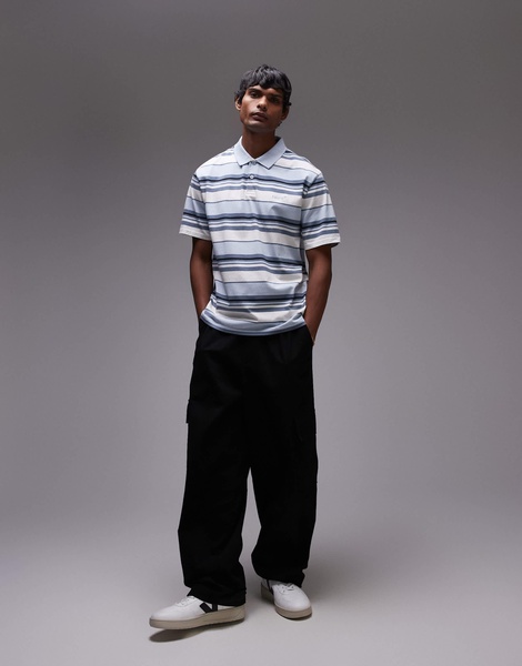 Levi's Authentic logo multi stripe jersey polo in light blue
