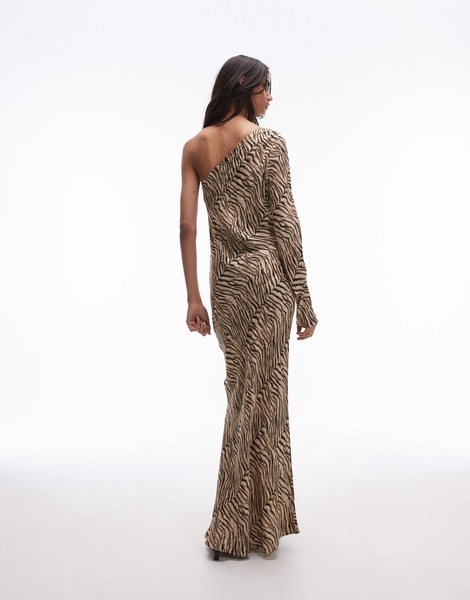 Topshop one shoulder bias cut maxi dress in tiger jacquard