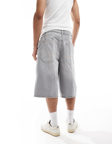 Bershka skater fit denim shorts in gray