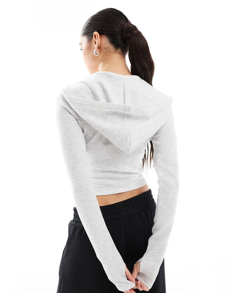 Bershka soft touch zip-up hoodie in light gray
