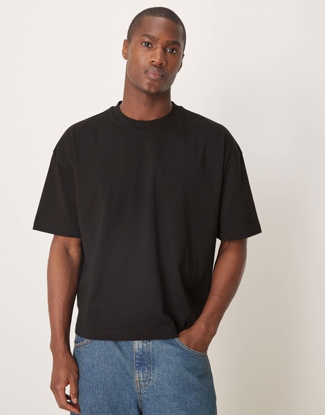 ASOS DESIGN boxy oversized T-shirt with back sports graphic in black