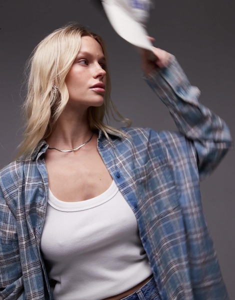 Topshop oversized shirt in washed blue check