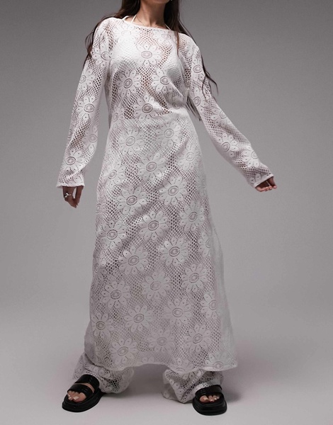 Topshop maxi lace beach dress in white