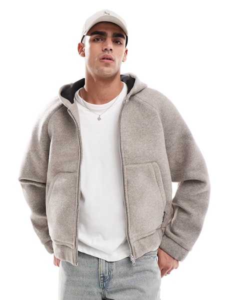 Jack & Jones hooded wool mix bomber jacket in gray