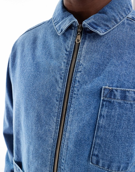 Another Influence zip-up denim shacket in blue